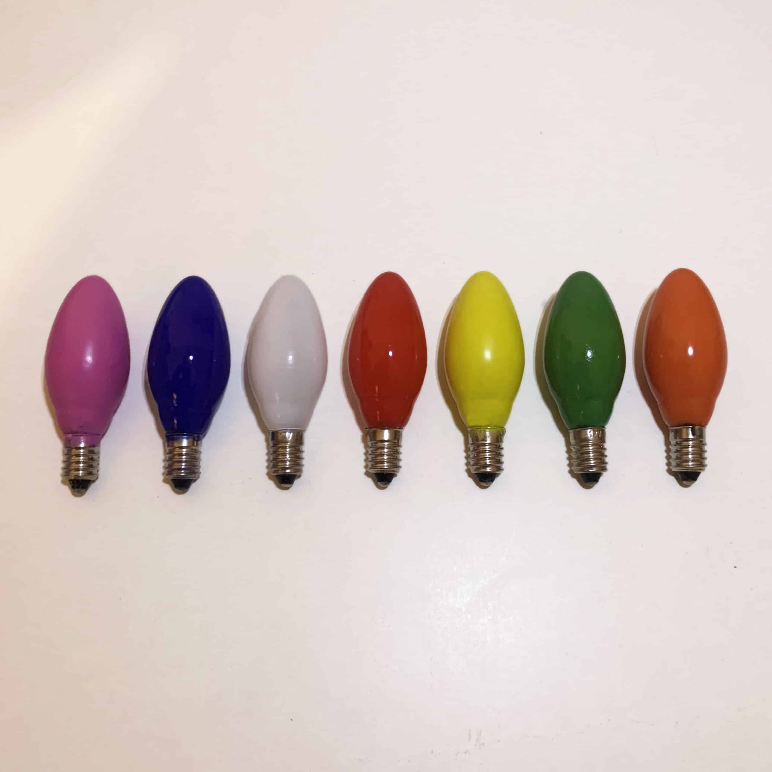 7X Replacement Christmas Light Bulbs 12V 3W E10 Opaque Multi Coloured Small MES Screw In Cone Shaped Bulbs