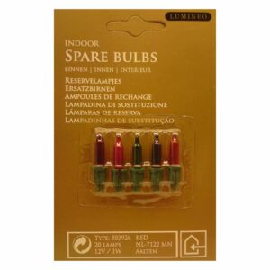 12V 1W 503926 Lumineo 5 Pack Coloured Replacement Christmas Light Bulbs Push in tab Base