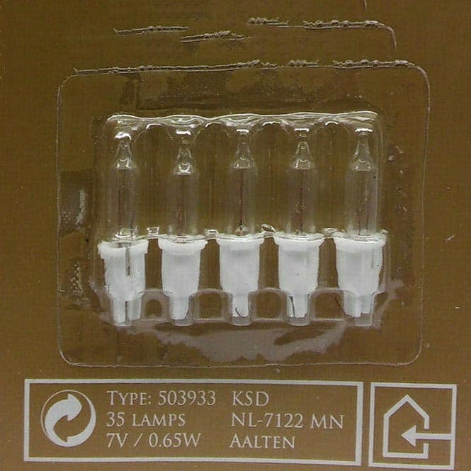 7V 0.65W Lumineo 503933 Clear 5 Pack Replacement Christmas Light Bulbs White Push in tab Base