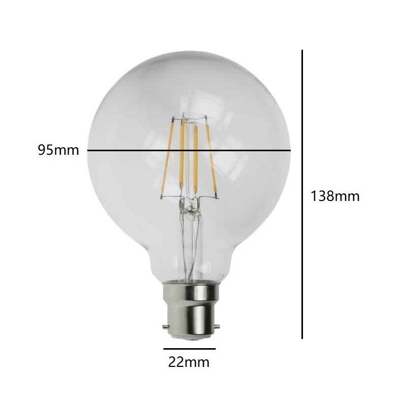 Large Round G95 Globe 95mm LED 4W 240V BC Clear Warm White - Image 2
