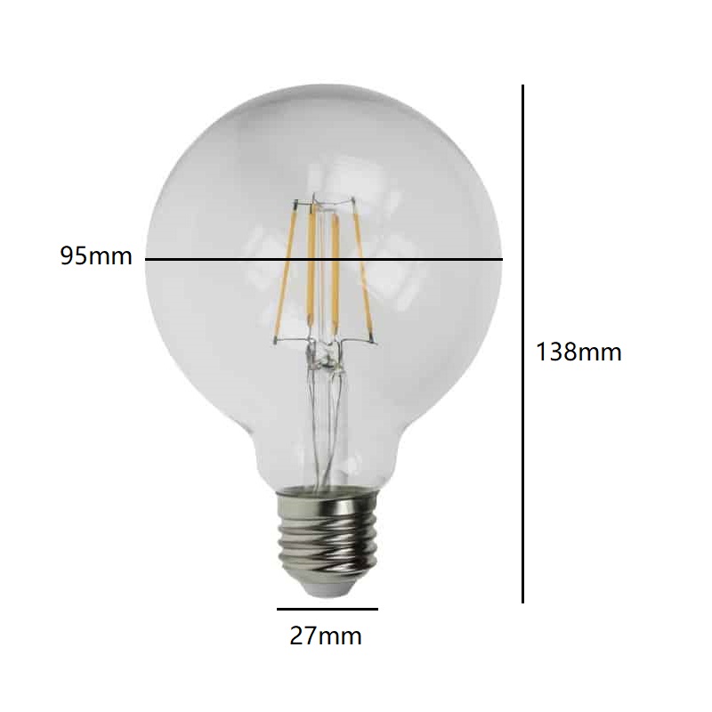 Large Round G95 Globe 95mm LED 4W 240V E27 Clear Warm White - Image 2