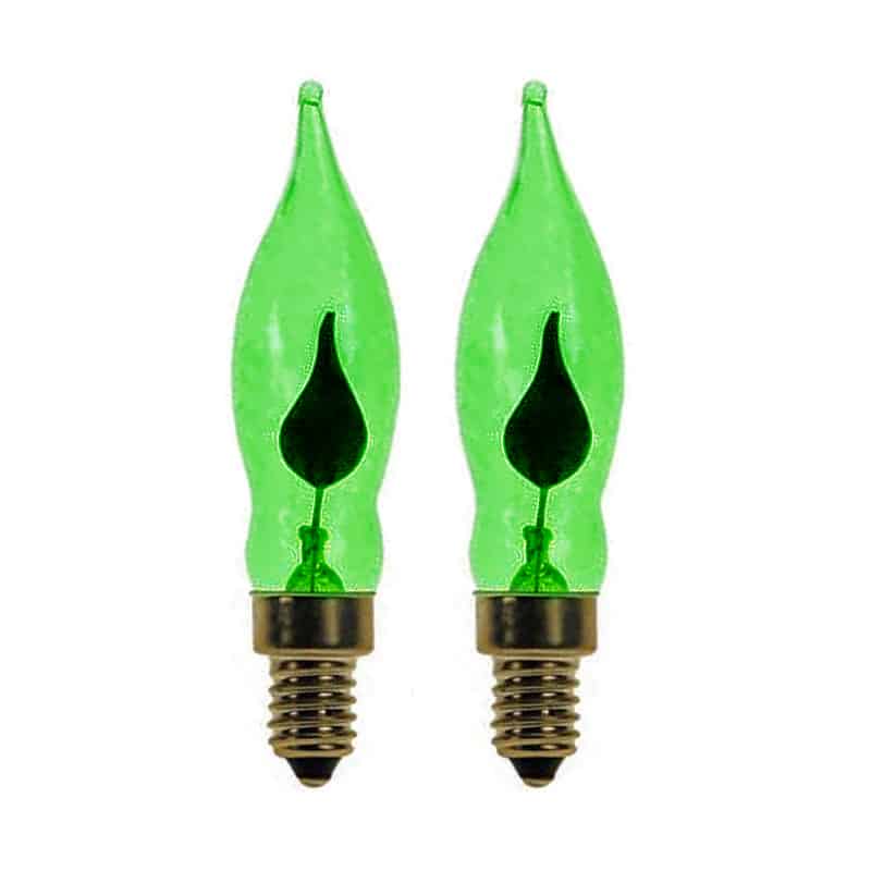 x2 E10 Green Flicker Flame Effect 1.5W Christmas Candle Bridge Arch Replacement Light Bulbs RF7 Small Screw In 230V MES